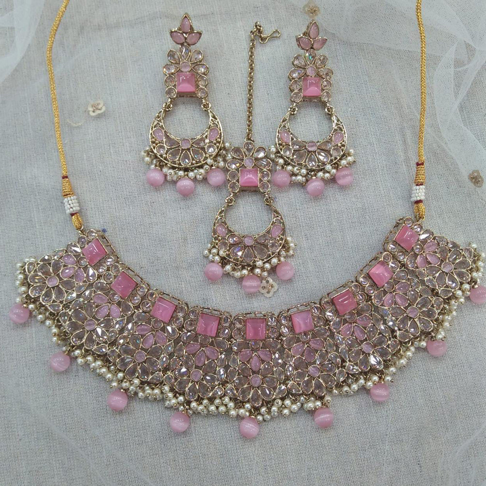 Pooja Bangles Gold Plated Kundan Stone & Beads Necklace Set