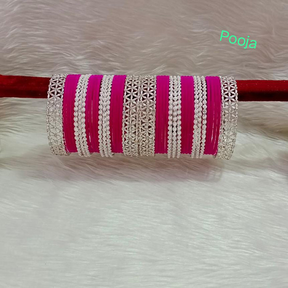 Pooja Bangles Silver Plated Velvet Bangles Set