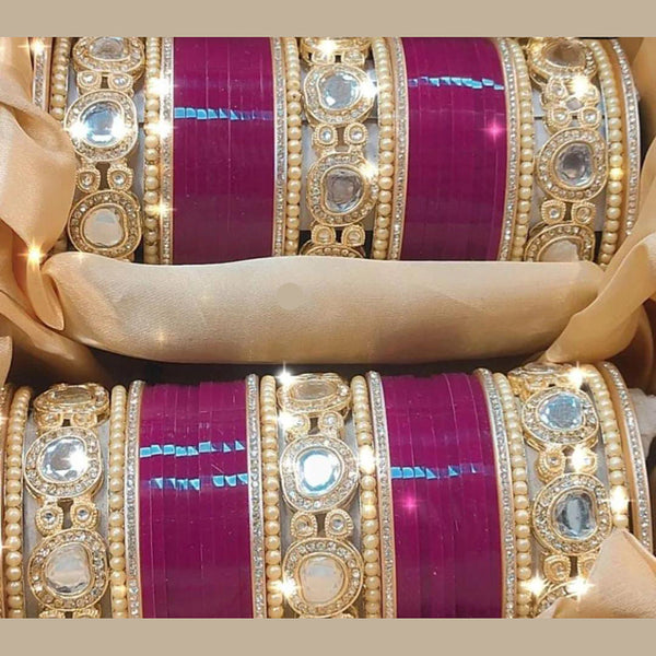 Pooja Bangles Gold Plated Crystal Stone Acrylic Bangles Set