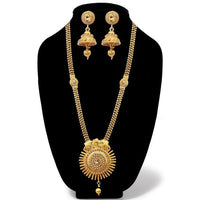 Amina Creation Brown Austrian Stone Gold Plated Haram Necklace Set - 1107904B