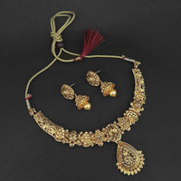 Amina Creation Gold Plated Brown Austrian Stone Necklace Set - 1107982