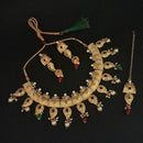 Amina Creation Green Austrian Stone And Pearl Necklace Set With Maang Tikka - 1107993C