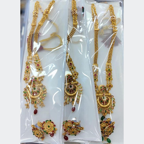Kavita Art Gold Plated Pota Stone Long Necklace Set ( Assorted Desing Piece -1)