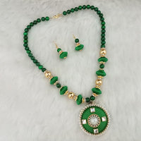 Jeweljunk Green Austrian Stone Gold Plated Thread Necklace Set - 1110615E
