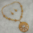 Jeweljunk Gold Plated Austrian Stone Beige Thread Necklace Set - 1110617A