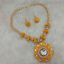 Jeweljunk Gold Plated Austrian Stone Yellow Thread Necklace Set - 1110624C