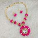 Jeweljunk Pink Austrian Stone Gold Plated Thread Necklace Set - 1110625D