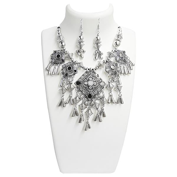 Jeweljunk Navratri Special Rhodium Plated  Necklace Set - 1110814