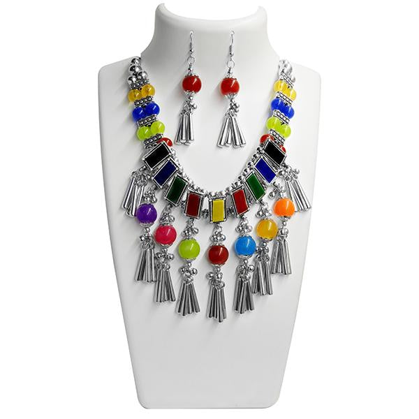 Jeweljunk Rhodium Plated  Navratri Special Necklace Set - 1110830