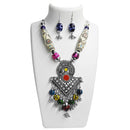 Jeweljunk Beads Rhodium Plated  Navratri Special Necklace Set - 1110837