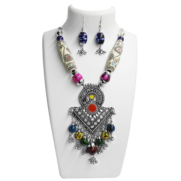 Jeweljunk Beads Rhodium Plated  Navratri Special Necklace Set - 1110837