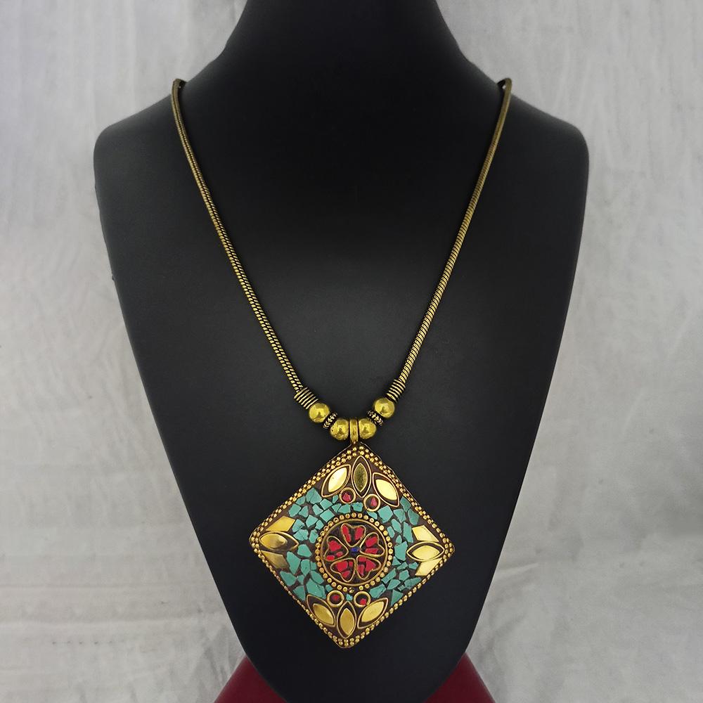 Jeweljunk Antique Gold Plated Handmade Rock Chip Necklace  - 1111034A