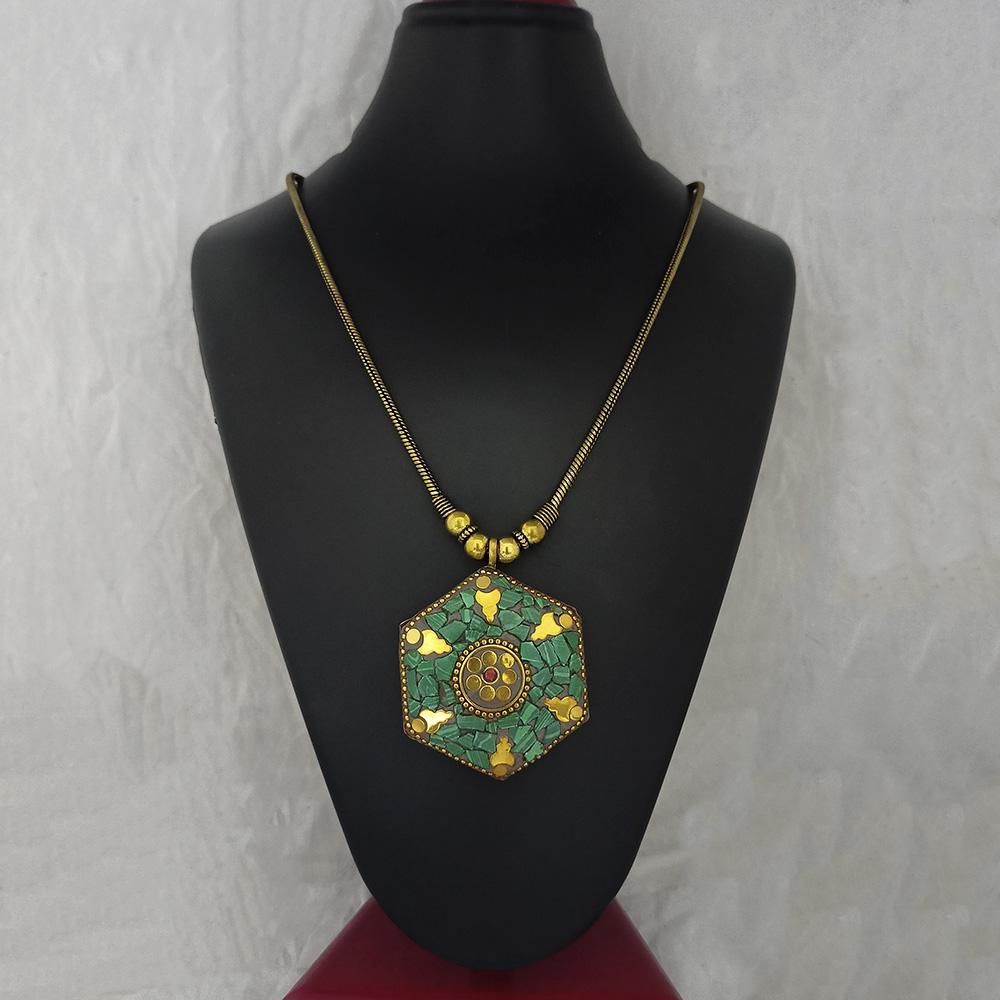 Jeweljunk Antique Gold Plated Handmade Rock Chip Necklace  - 1111035A