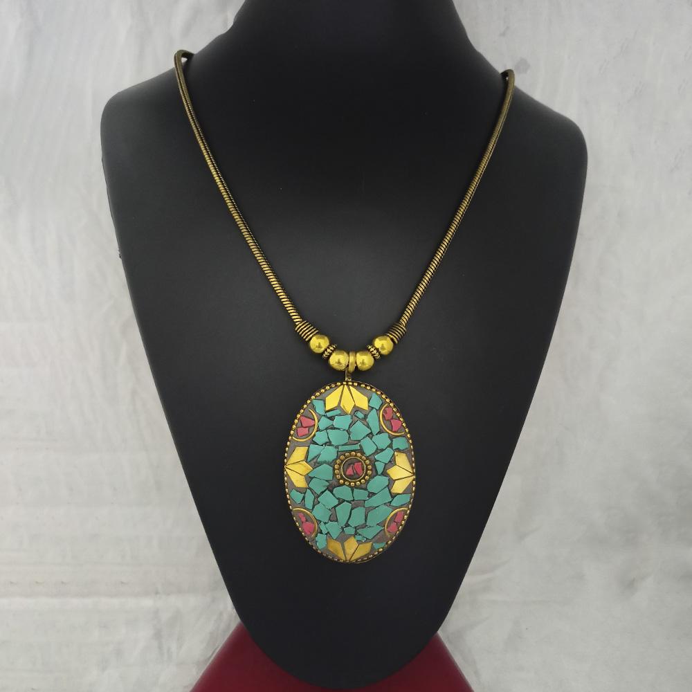 Jeweljunk Antique Gold Plated Handmade Rock Chip Necklace  - 1111039A
