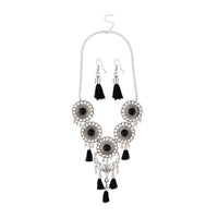 Jeweljunk Rhodium Plated Black Thread Necklace Set - 1111704D