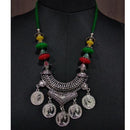 Jeweljunk Beads Coins Rhodium Plated Thread Navratri Necklace - 1112904B
