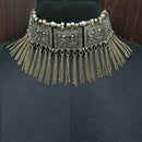 Jeweljunk Rhodium Plated Afghani Boho Choker Necklace - 1113029B