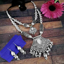 Jeweljunk Oxidised Plated Two Layer Necklace Set - 1114612