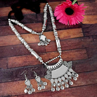 Jeweljunk Oxidised Plated Two Layer Necklace