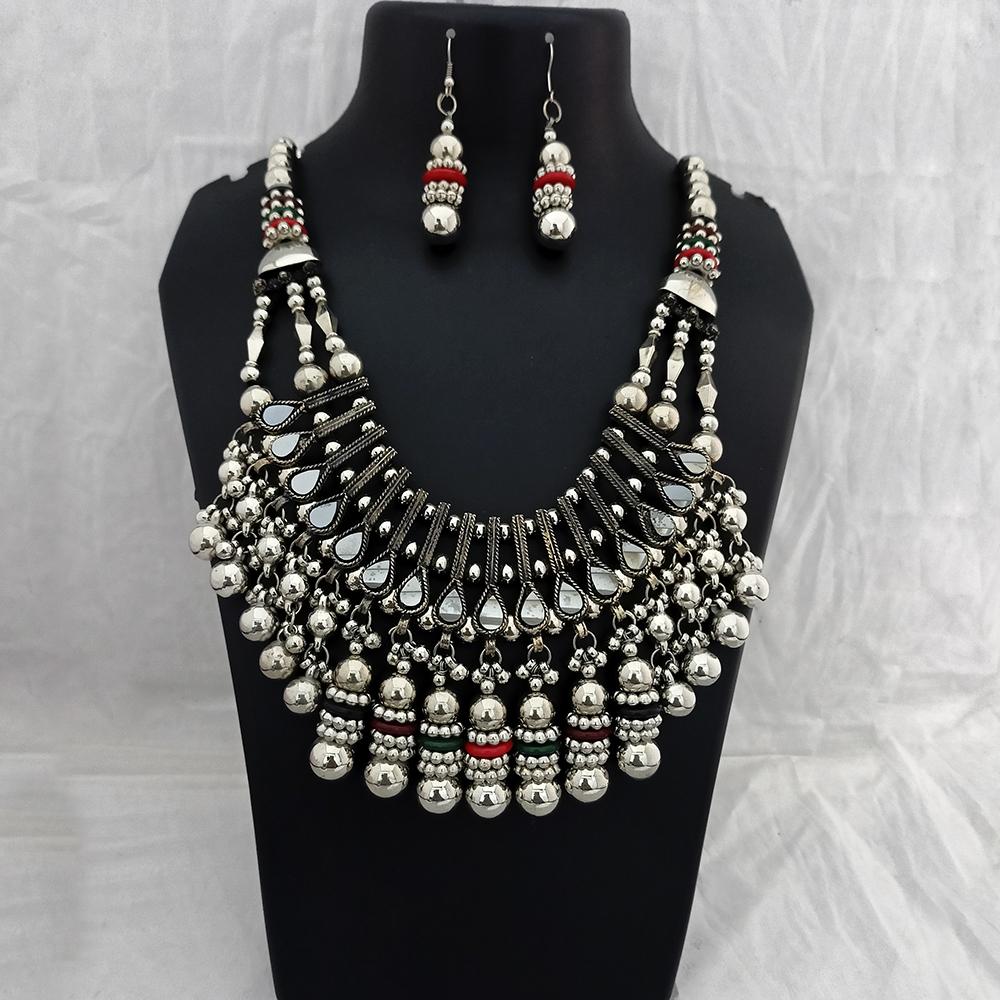 Jeweljunk Oxidised Plated Mirror Necklace Set  - 1114660