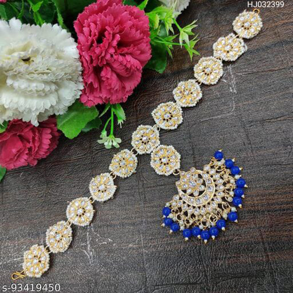 SNERA Gold Plated Kundan & Pearl  Sheeshphool / Headband For Women