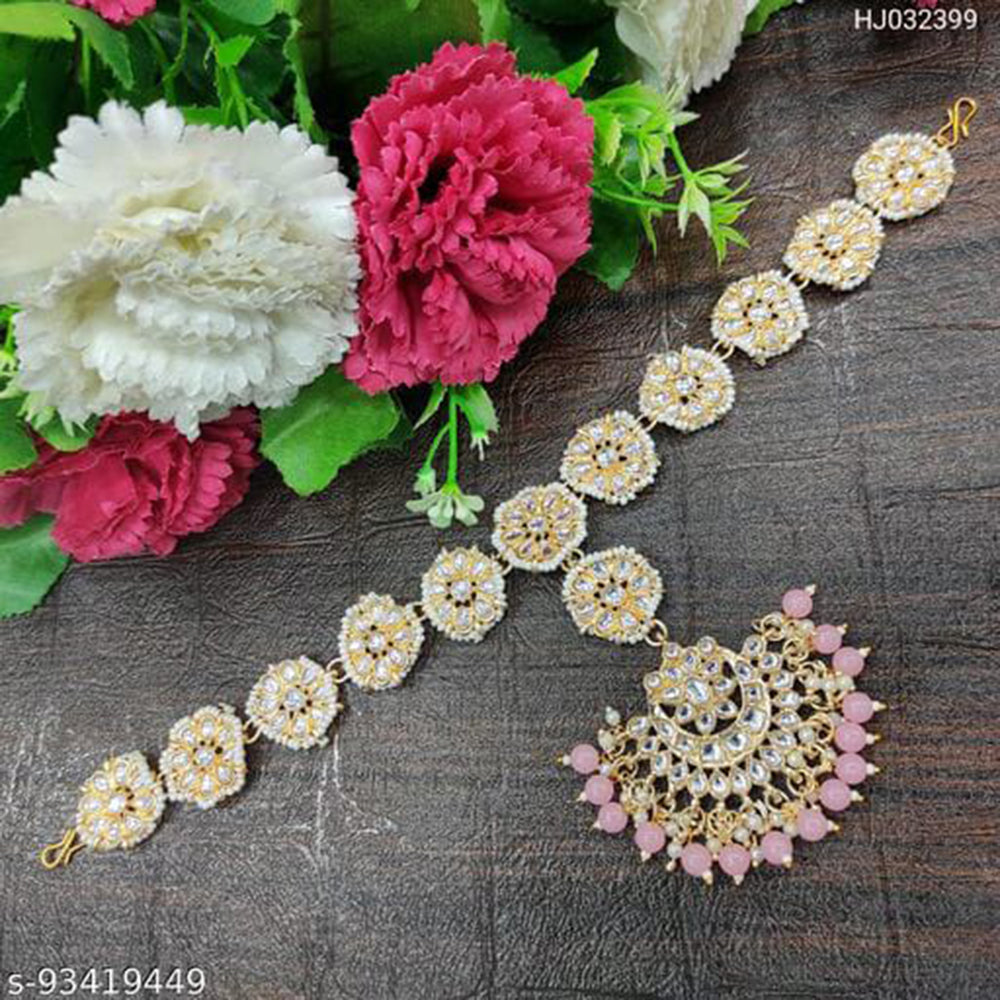SNERA Gold Plated Kundan & Pearl  Sheeshphool / Headband For Women