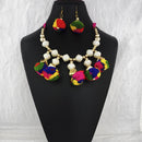 Jeweljunk Gold Plated Multicolor Pom Pom Necklace Set  - 1115666