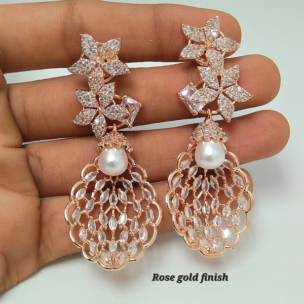 Lalita Creation Rose Gold Plated AD Dangler Earrings