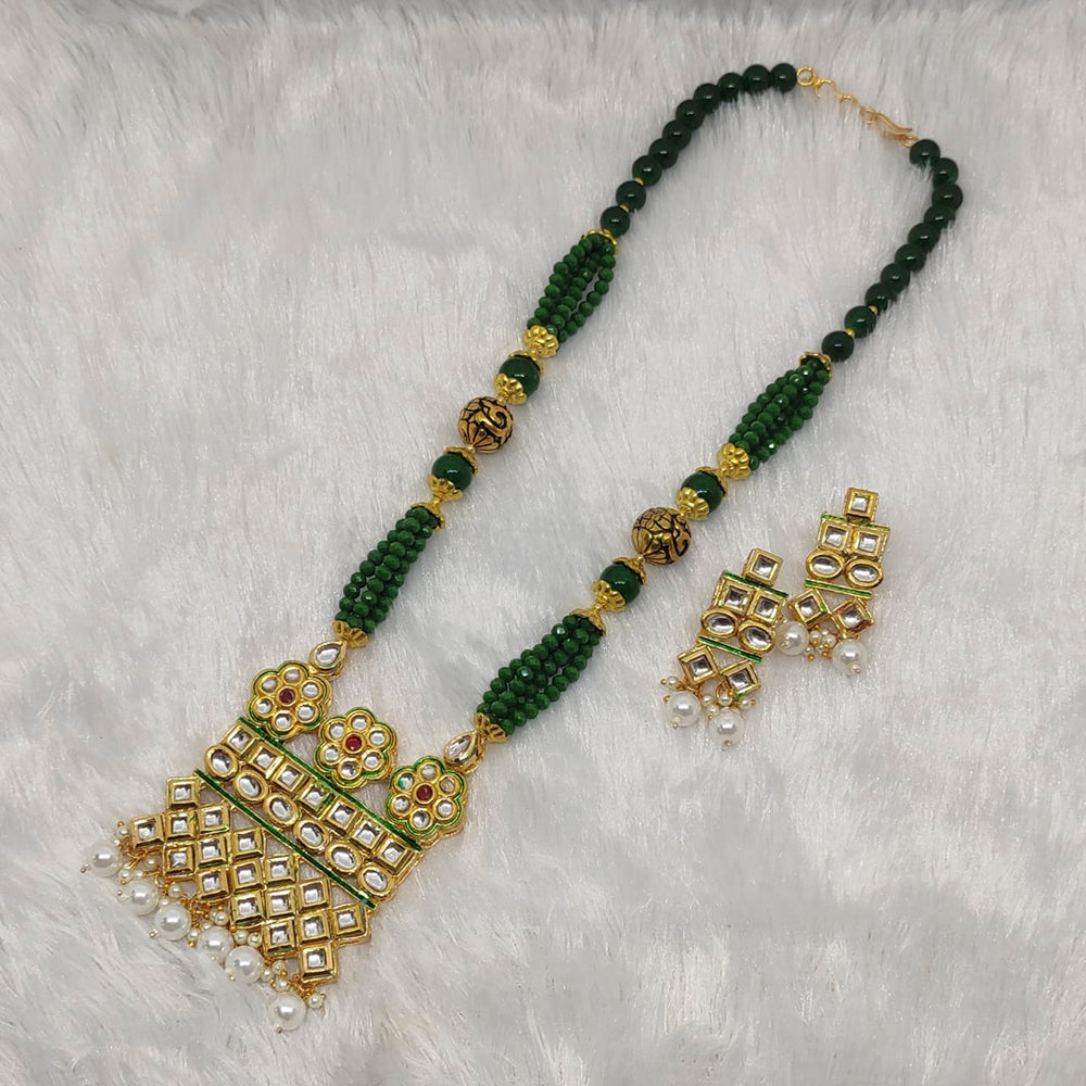 FS Collection Kundan Stone Gold Plated Long Necklace Set