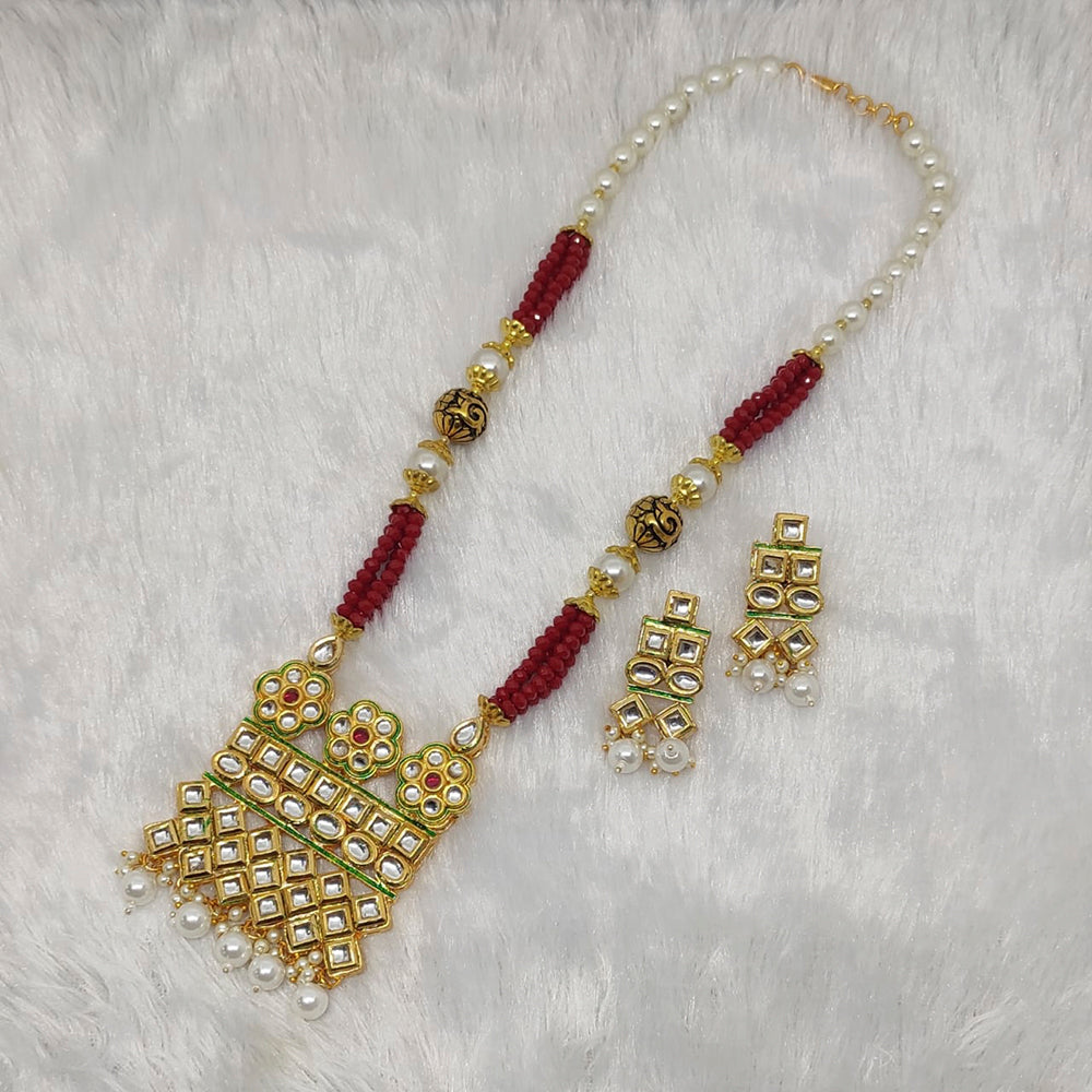 FS Collection Kundan Stone Gold Plated Long Necklace Set