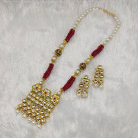FS Collection Kundan Stone Gold Plated Long Necklace Set