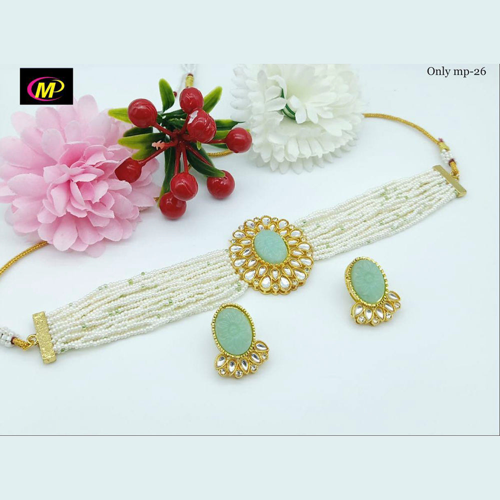 FS Collection Kundan Stone Gold Plated Choker Necklace Set