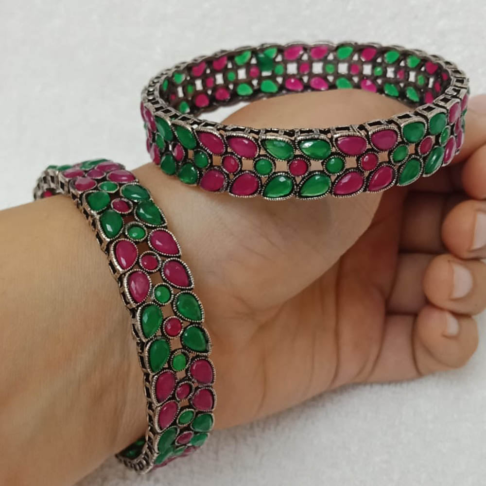 FS Collection Oxidized Plated Pota Stone Bangles Set