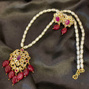 FS Collection Kundan Stone Gold Plated Long Necklace Set