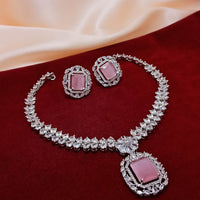 FS Collection AD Stone Silver Plated Choker Necklace Set