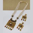 FS Collection Kundan Stone Gold Plated Long Necklace Set