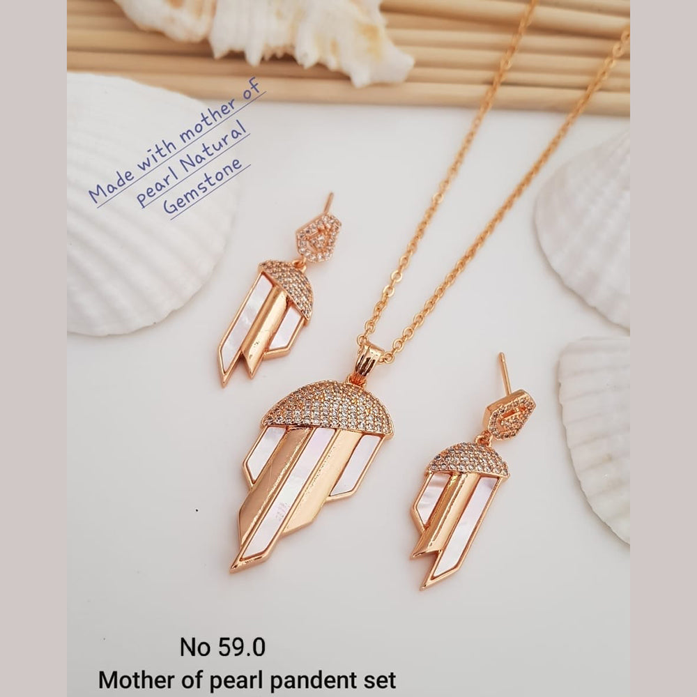 FS Collection Rose Gold Plated Mother Of Pearl Gemstone Pendant Set