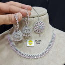 FS Collection AD Stone Silver Plated Choker Necklace Set