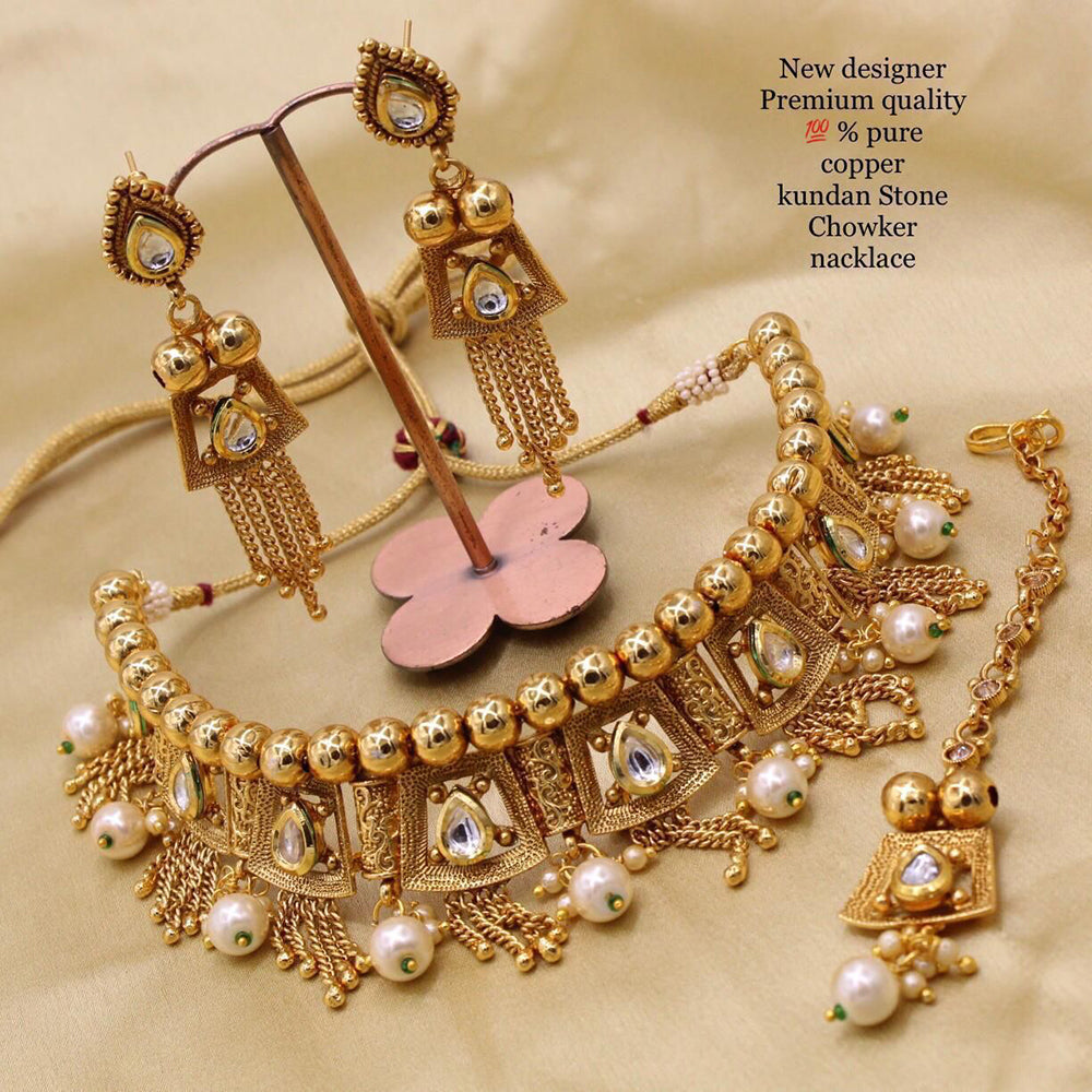 FS Collection Copper Kundan Stone Choker Necklace Set