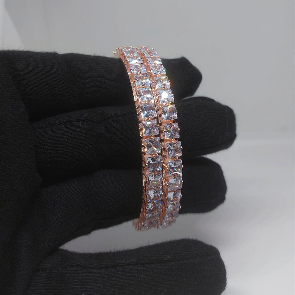 FS Collection Gold Plated Ad Stone Bangles Set