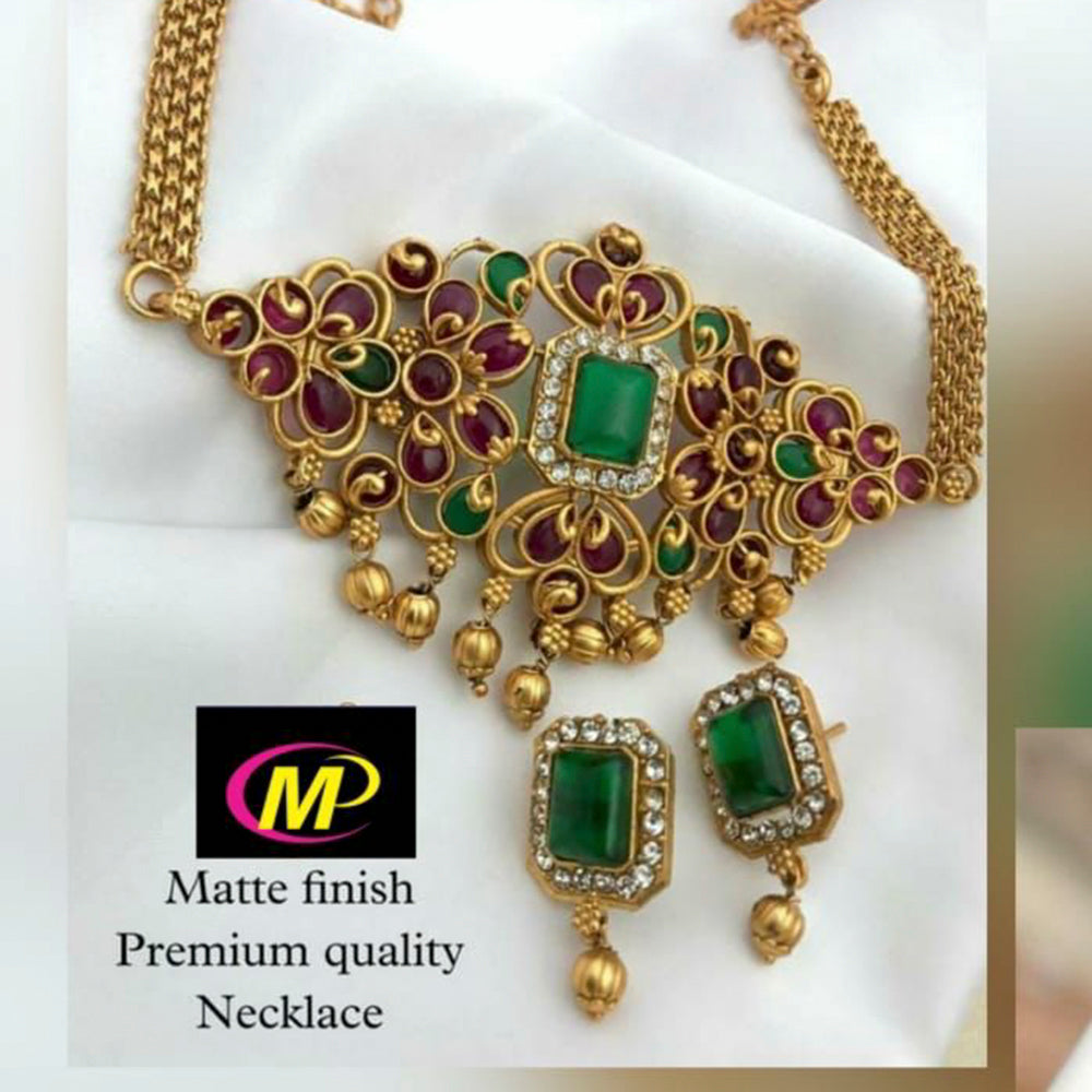 FS Collection Pota Stone Gold Plated Choker Necklace Set
