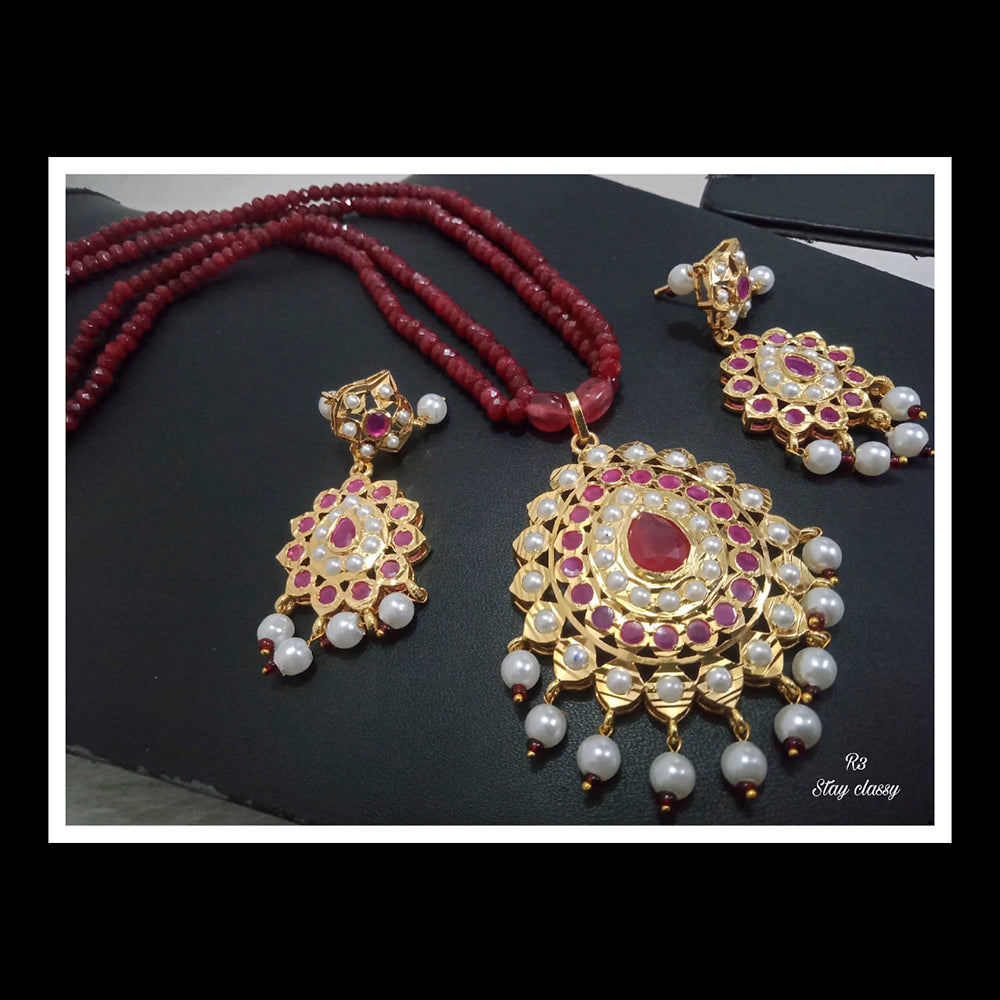 FS Collection Pota Stone Gold Plated Choker Necklace Set