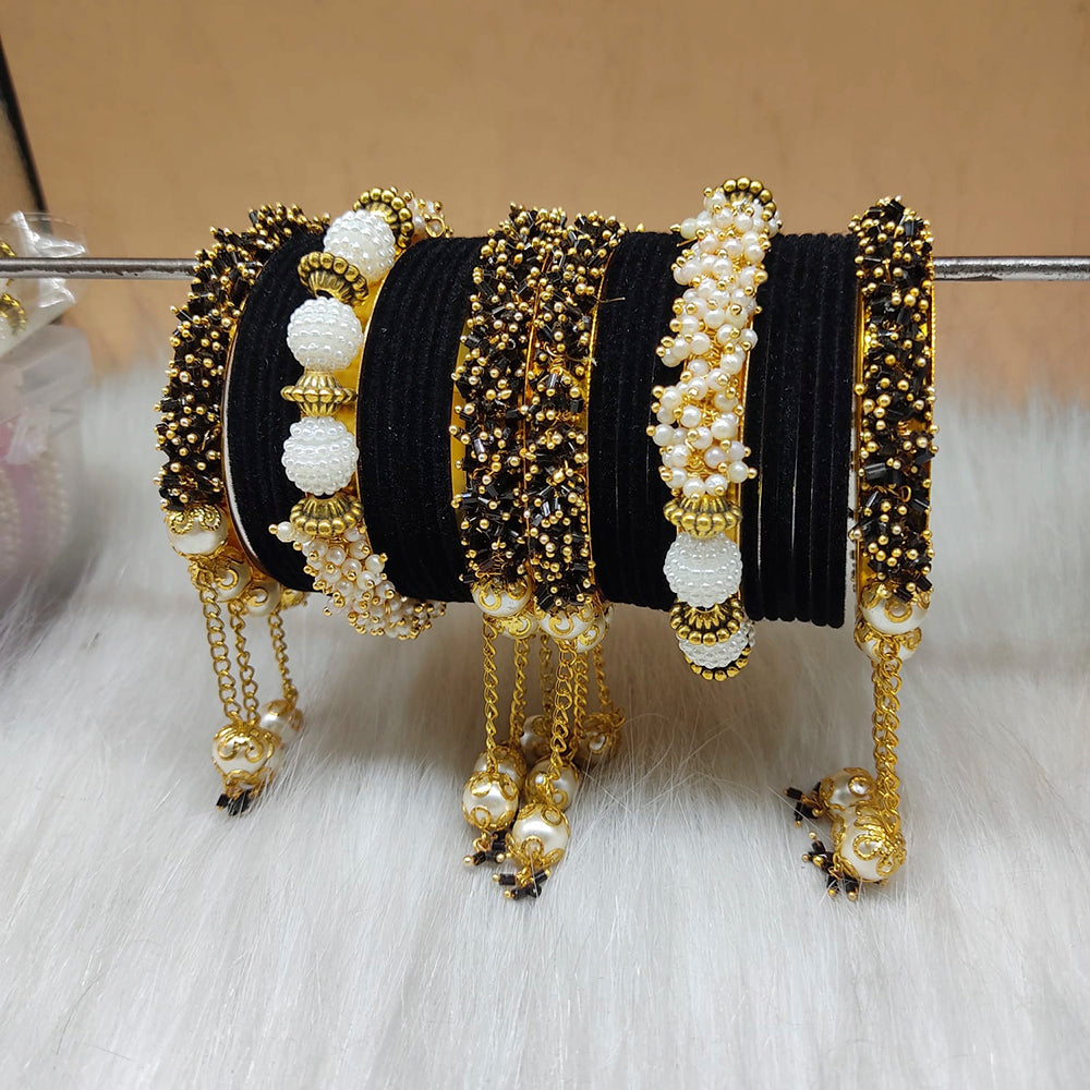 FS Collection Gold Plated Velvet Bangles Set