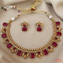 FS Collection Gold Plated Pota Stone Choker Necklace Set