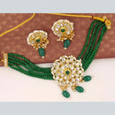 FS Collection Gold Plated Kundan Stone & Beads Choker Necklace Set