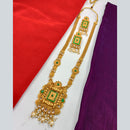 FS Collection Gold Plated Kundan Stone Long Necklace Set