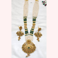 FS Collection Gold Plated Pota Stone Long Necklace Set