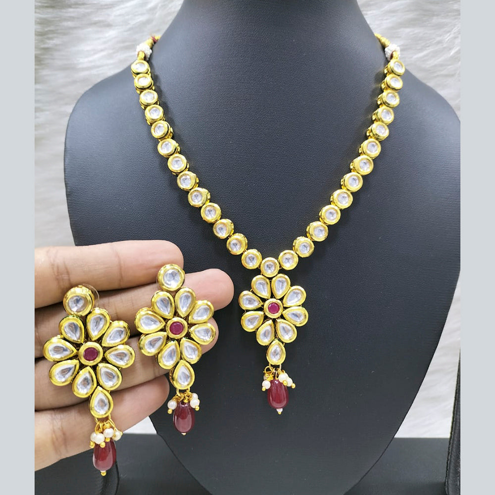 FS Collection Gold Plated Kundan Stone Long Necklace Set