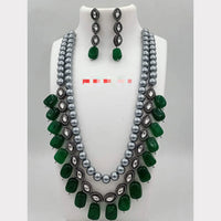 FS Collection Silver Plated Kundan Stone & Beads Long Necklace