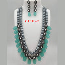FS Collection Silver Plated Kundan Stone & Beads Long Necklace